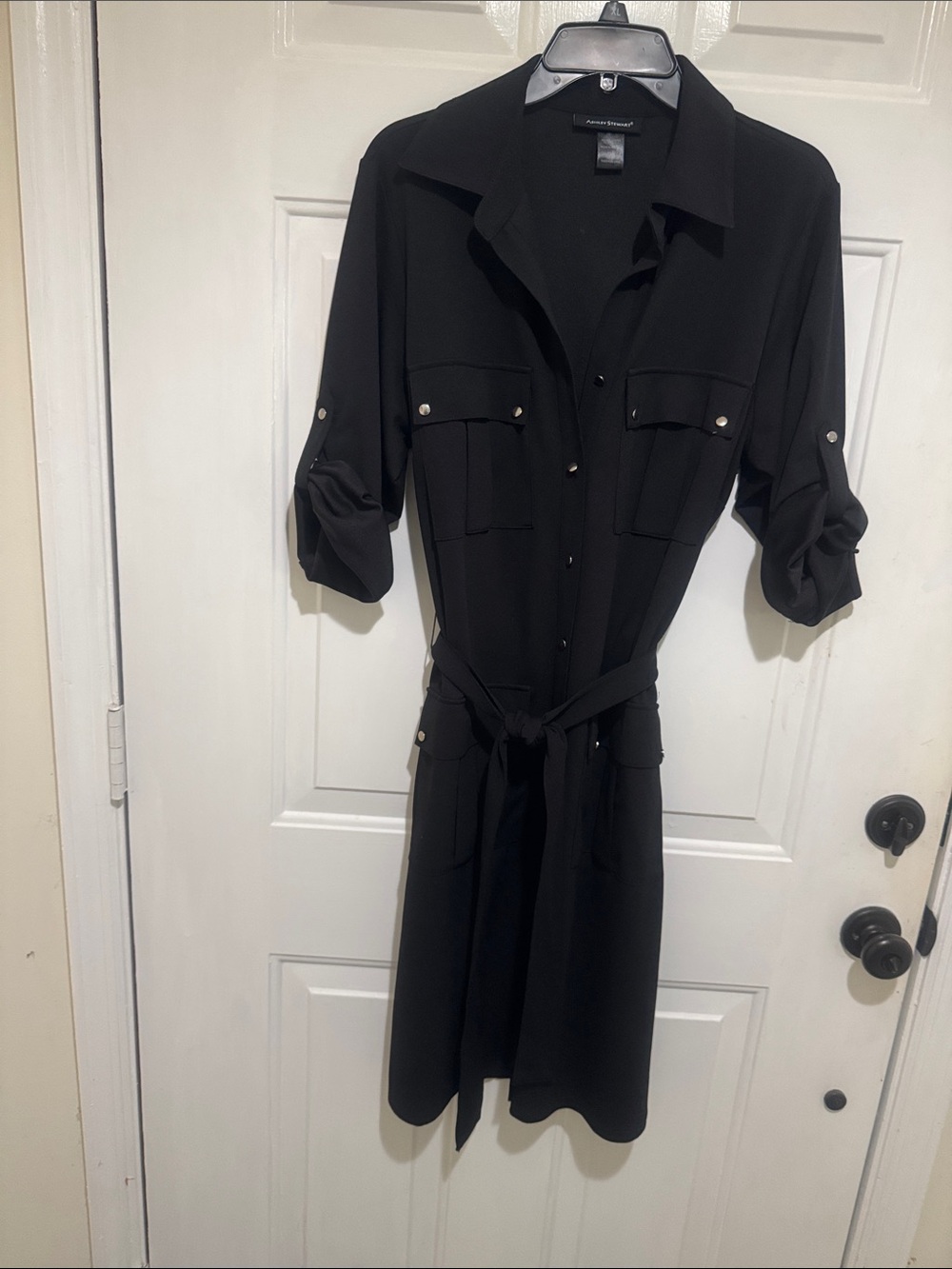 Ashley Stewart Black Button-Front Shirt Midi Dress with Tie Belt